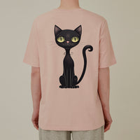 S-6XL Made in Korea 100% cotton 30 thread count black cat short-sleeved T-shirt (for men and women) premium fabric