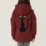 No. 120-160 Made in Korea (for men and women) Black Cat Special Fleece-Lined Hoodie