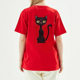 S-2XL Made in Korea Black Cat 100% cotton 30 essential short-sleeved T-shirt (for men and women)