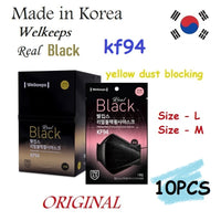 (10PCS) Made in Korea Welkeeps Real Black KF94 Mask M,L Size